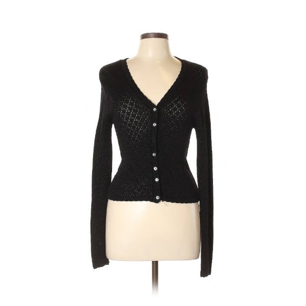 Elegant Sheer Black Button-Up Women's Cardigan